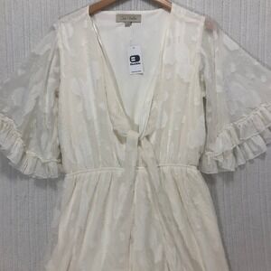 Oak & Trellis Cream Floral Burnout Ruffle‎ Sleeve Romper Jumpsuit Size L